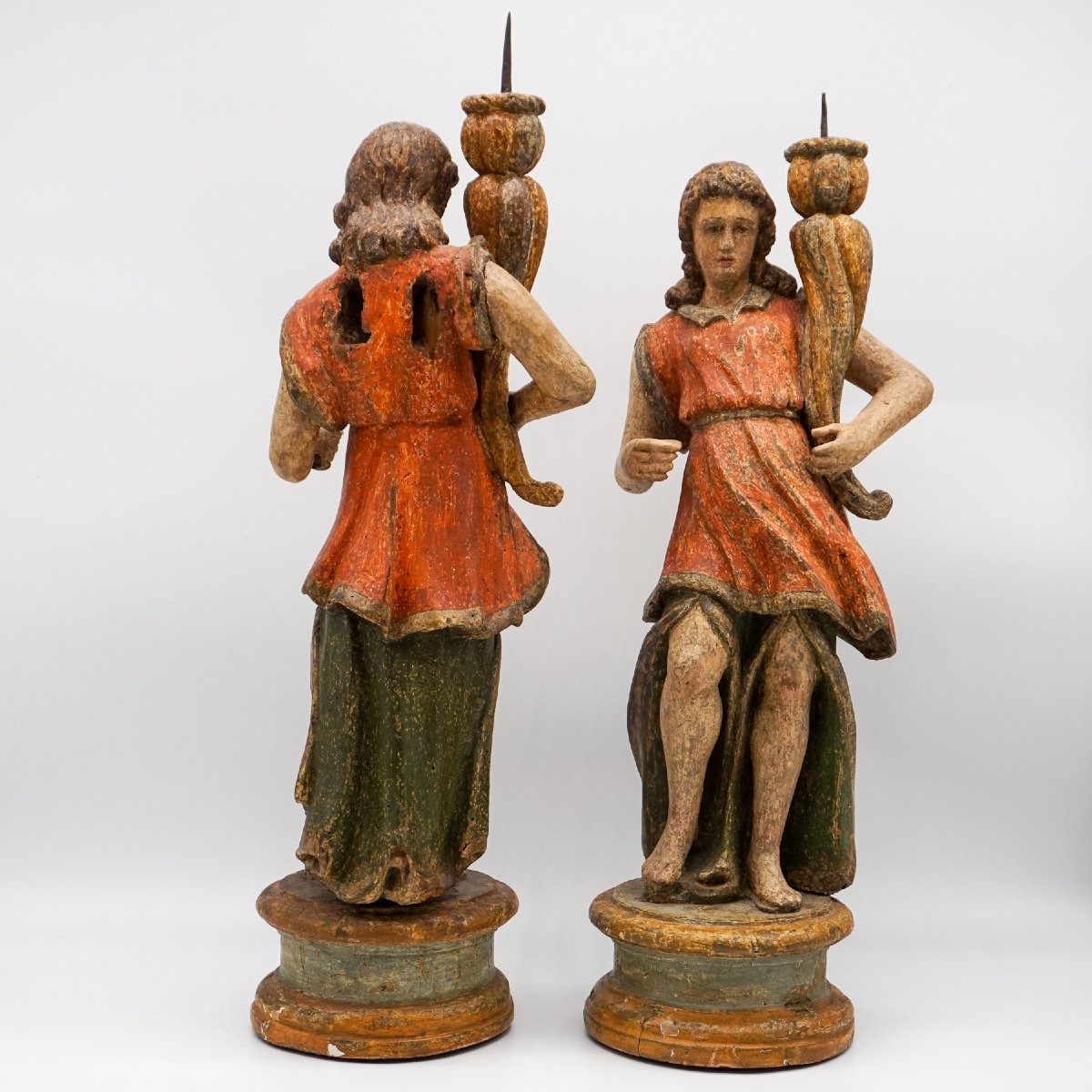 Coppia di Torciere Lignee Policrome – Angeli Rinascimentali, Italia Tardo Cinquecento-photo-2