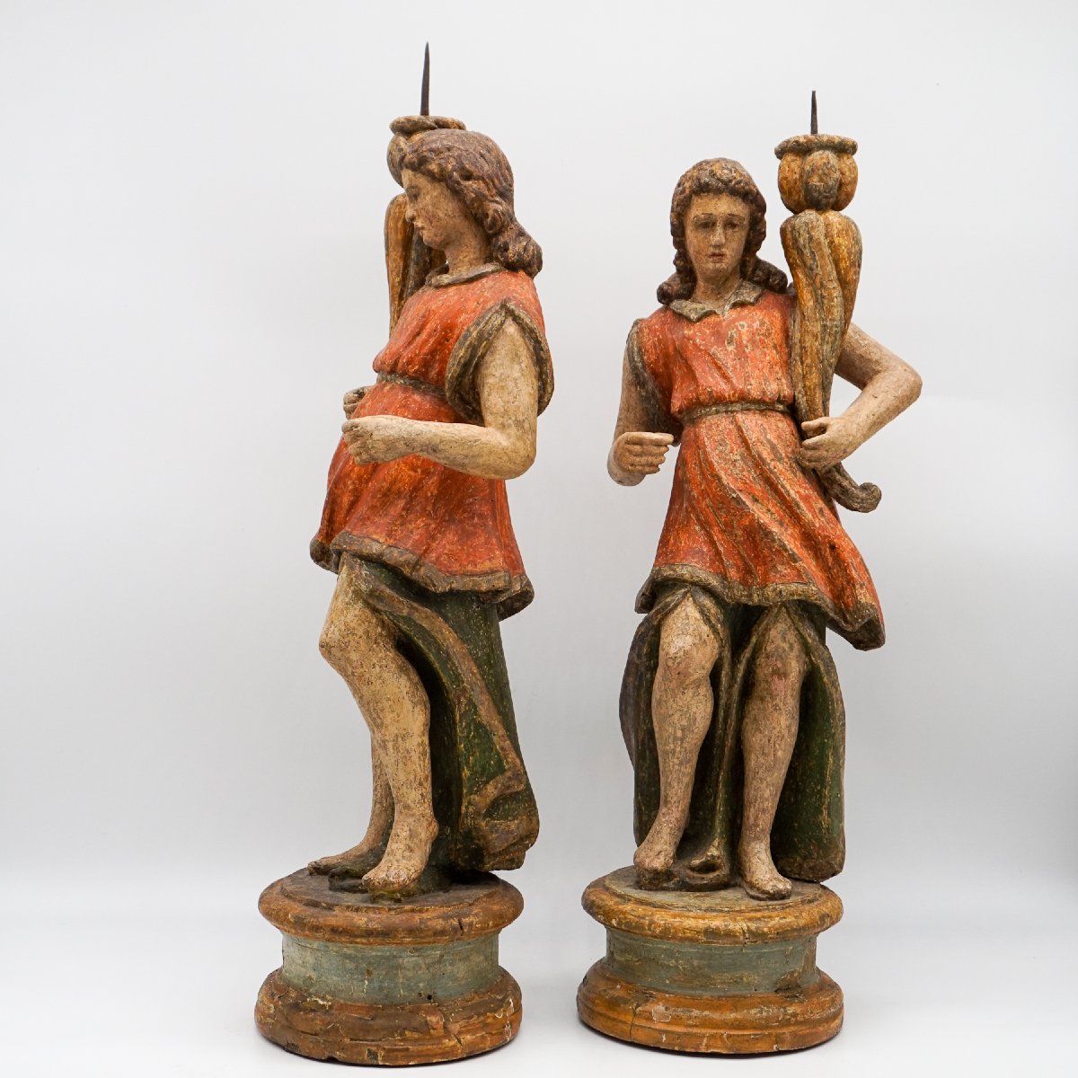 Coppia di Torciere Lignee Policrome – Angeli Rinascimentali, Italia Tardo Cinquecento-photo-3