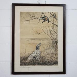 Léon Danchin – Setter Inglese e Anatra – Stampa firmata