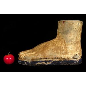 Old Wood And Plaster Sculpture, Oversized XIXth Foot / Votive Folk Art  Ex Voto