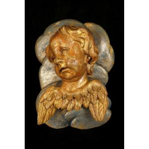 Antique Wood Sculpture, Cherub Angel Or Putto 19th Century
