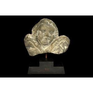 Adorable And Antique Sculpture Of Cherub, Angel Or Putto, Folk Art From The 18th Century.