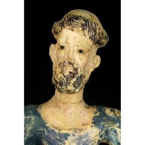 Amazing And Old Vestige Of Wooden Sculpture, Saint Francis Around 1880.