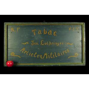 Old Sign In Wood, Tobacco And Military Articles Circa 1920 / Folk Art Militaria