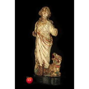 Wonderful And Ancient Remains Of Wooden Sculpture, Holy Margeret 18th Century