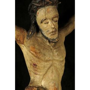 Ancient Christ In Carved Wood, Folk Art Circa 1800 / Religion Devotion Patina
