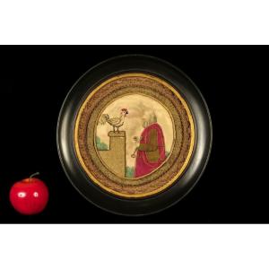 Rare And Old Small Embroidery, Work From The 18th Century / Saint Pierre Popular Art