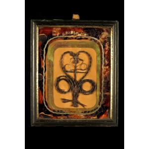 Antique Hair Frame, Folk Art Circa 1880 / Funeral Keepsake Cabinet Of Curiosities