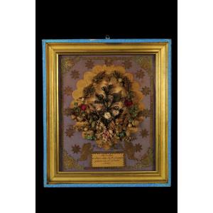 Antique Hair Frame, Folk Art Dated 1884 / Funerary Art, Mortuary Cabinet Of Curiosities