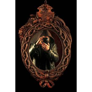 Antique Carved Oak Mirror, Folk Art Style Black Forest