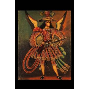 Old Oil Painting On Canvas, Cuzco School Circa 1850.