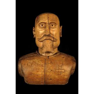 Antique Sculpture, Bust Of A Soldier, Folk Art Circa 1920 / Militaria Ww1