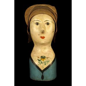 Antique Hat-making Bauble, Papier-mâché Hat Head, Circa 1880 / Bust Of A Female Hatter