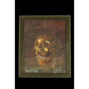 Antique Watercolor, Still Life, Circa 1920 / Memento Mori Painting, Cabinet Of Curiosities