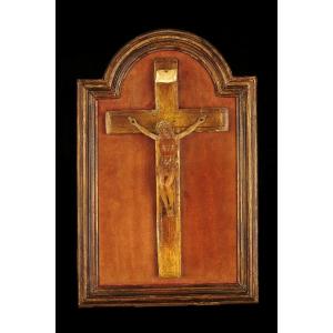 Antique Painting Of Christ On The Cross In Wax, Circa 1850.