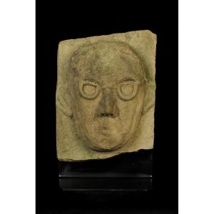 Old Sandstone Bas Relief, Portrait Of An Aviator Or Autopilot Circa 1930