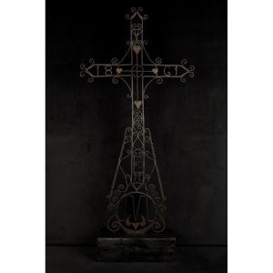 Wonderful Wrought Iron Funeral Cross, Dated 1861.