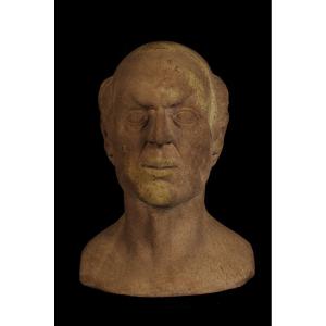 Old Sculpture On Sandstone, Portrait Of A Man Around 1930.