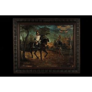 Amazing Military Souvenir, Oil Painting Circa 1880 / French Cuirassier Militaria