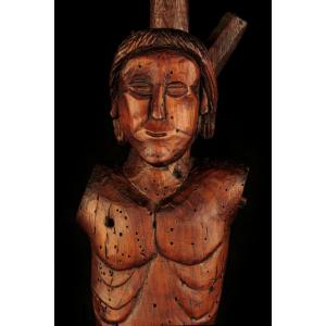 Old Wood Sculpture, Saint Sebastian Around 1850 / Religious Folk Art