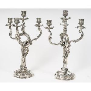 Harleux – Pair Of Louis XV Candelabras – 19th Century In Bronze