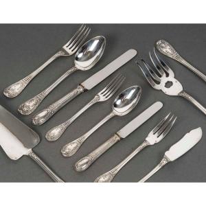 Odiot – 99-piece Solid Silver Cutlery Set, “louveciennes” Model, 20th Century