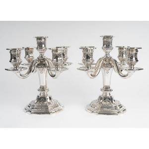 Charles Christofle Pair Of Candelabra Known As “table Ends” Solid Silver 19th Century