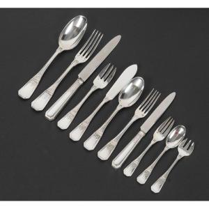Jean Tetard – C. Christofle 144-piece Solid Silver Flatware Set, Aubusson Pattern, Circa 1930