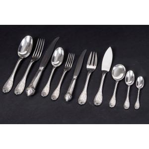 Jean E. Puiforcat - 147 Pieces Silver   Flatware Model Elysee Circa XXe Vers 1930