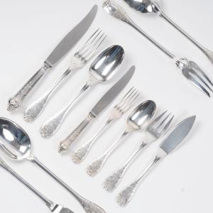 Jean E. Puiforcat - Massive Silver Menagere 88 Pieces Model Elysee - Circa 1930