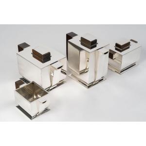 Tetard Freres - Art Deco Silver Tea And Coffee Set, Cubist Model Circa 1925/1930