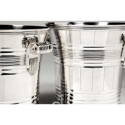 Goldsmith Boin Taburet - Pair Of Coolers In Sterling Silver Art Deco Period