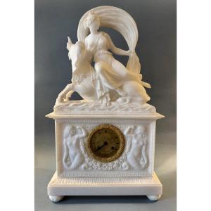 Alabaster Clock "the Abduction Of Europa" - 19th Century