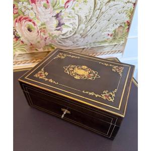Ebony Box / Casket With Brass Marquetry, Napoleon III Period (19th Century)