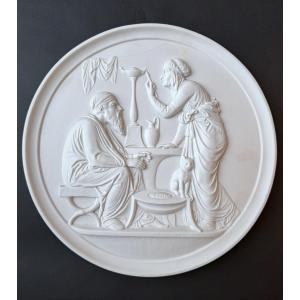 Large Biscuit / Porcelain Medallion Representing "winter" - 19th Century