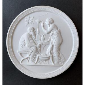 Biscuit / Porcelain Medallion Representing "winter" - 19th Century