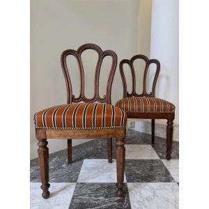 Pair Of Mahogany Chairs, Cotton Satin Seats - Louis-philippe Period