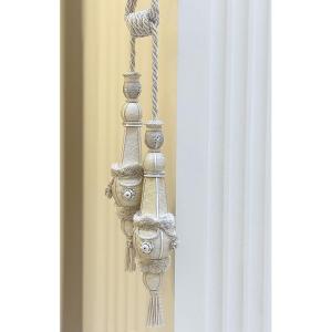 Pair Of Double Tiebacks, Medium Size - Ermine White Color (21st Century)