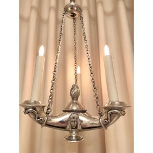 Neoclassical Empire-style Silvered Bronze Chandelier