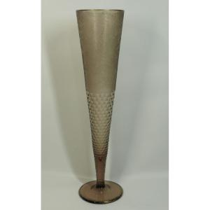 Legras, Very Large Dutch Cornet Vase, Guilloché, 60 Cm, Excellent Condition.