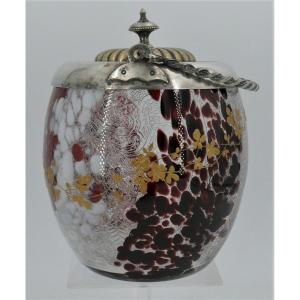 Ernest Leveille, Mottled Glass Biscuit Bucket.