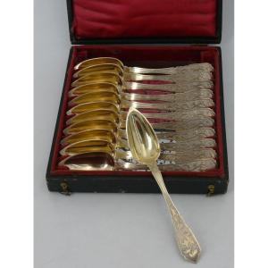12 Tea/coffee Spoons In Sterling Silver Minerva, Vermeil, Napoleon III, 19th Century.