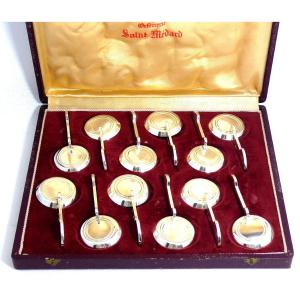 12 Saint Médard Knife Holders Raquette Model, Excellent Condition, Original Box.