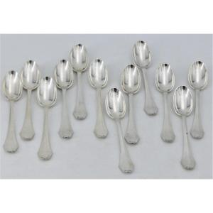 12 Moka/coffee Spoons In Sterling Silver Minerva, Art Deco, Excellent Condition.