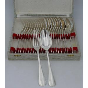 Christofle Japanese Model, 12 Table Cutlery, 24 Pieces, Silver Metal, Near New.