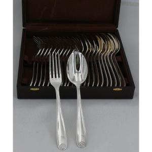 Christofle Marot/small Shell Model, 12 Table Cutlery, 24 Pieces In Silver-plated Metal.