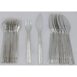 Christofle Mira/art Deco Model 12 Fish Cutlery, Silver Metal, 24 Pieces, Excellent Condition