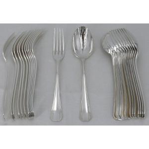 Christofle Boréal Model, 12 Table Cutlery, Silver Metal, 24 Pieces, Excellent Condition.