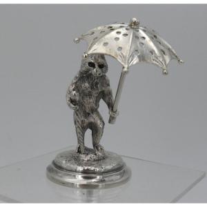 Christofle, Bear Toothpick Holder In Silver Metal, In Excellent Condition.