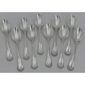 Tétard Frères, 10 Dessert, Tea, Coffee Spoons, Sterling Silver Minerva, 220 G.